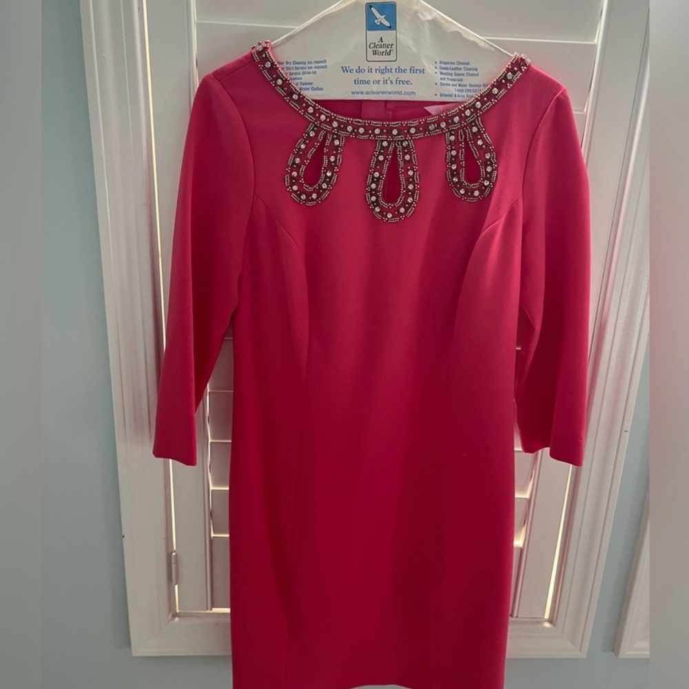 Lilly Pulitzer Dress Bronte Watermelon Quarter Sleeve Beaded Jewel Neck Size 4